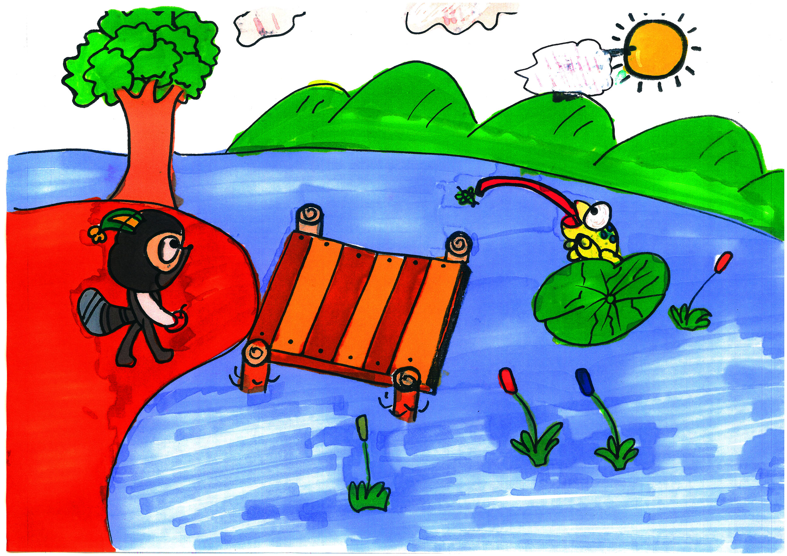 儿童画可打印美术涂色画图片 简单漂亮小青蛙的故事绘画作品大全