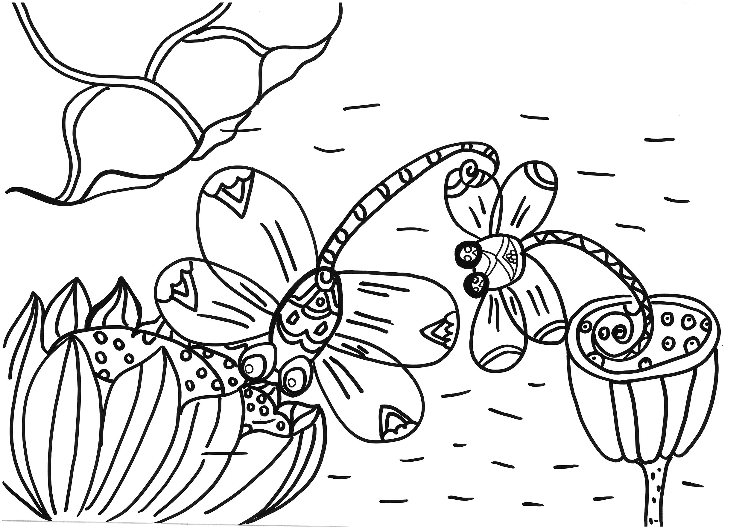 8一12岁可打印美术涂色画方案 简单可爱小蜻蜓的故事