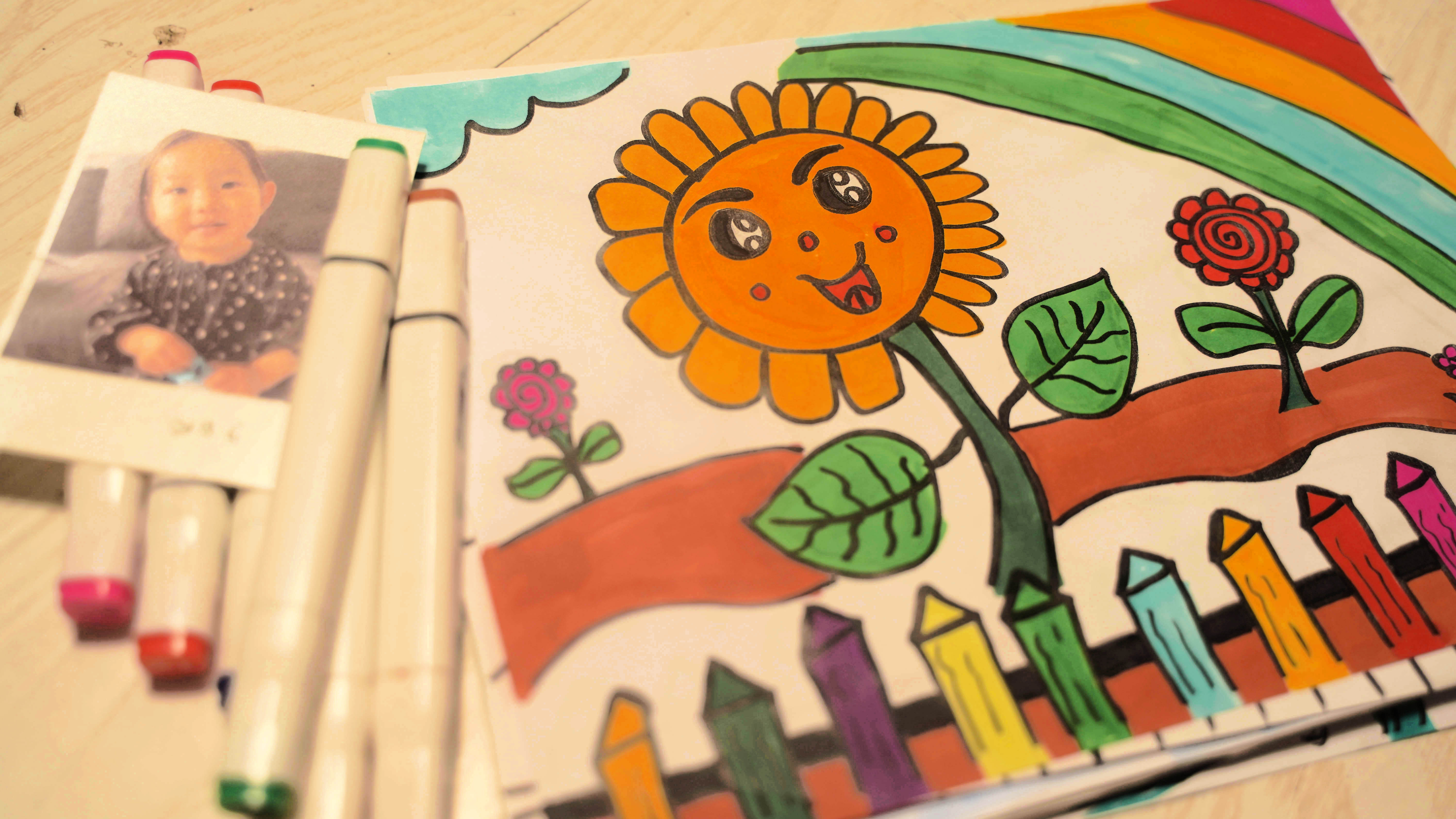 少儿可打印美术涂色画大图片 漂亮小向日葵的故事填色画大全