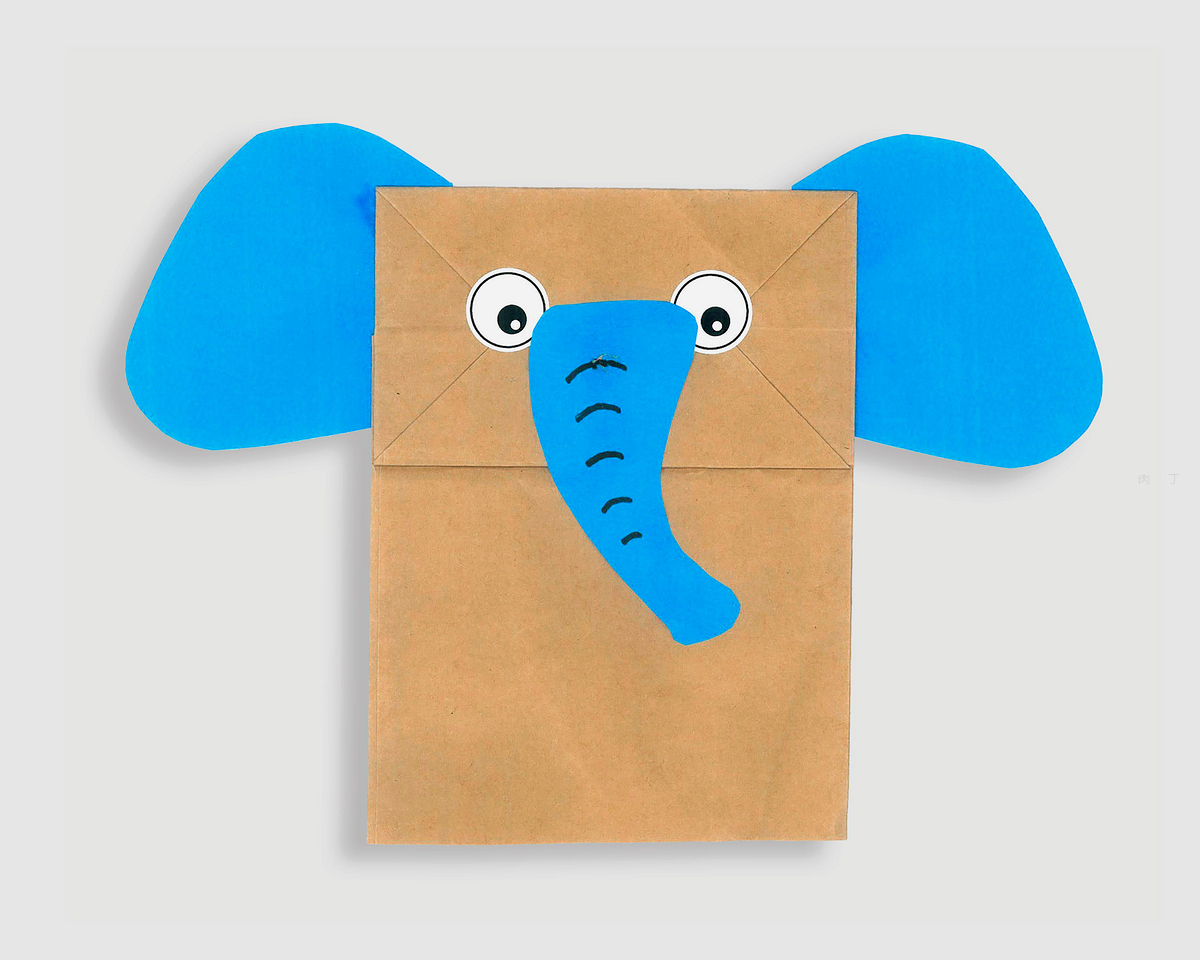 纸袋做大象手工 简单漂亮会动的手偶小玩偶的制作方法步骤 咿咿呀呀儿童手工网