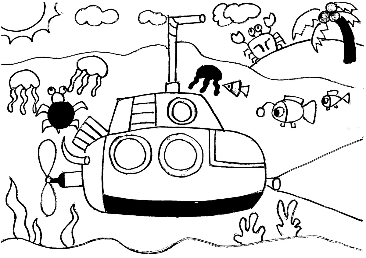 简单潜水艇简笔画画法图片步骤（元旦学生画画作品） - 有点网 - 好手艺