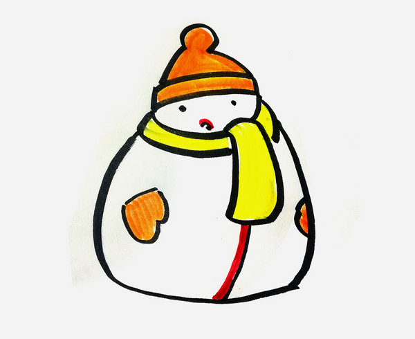 教你画可爱雪人的简笔画作品教程