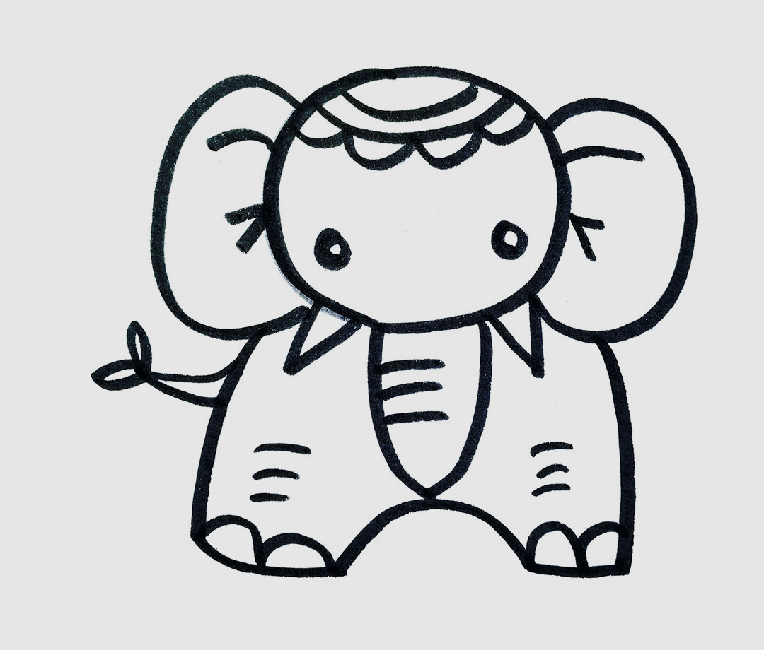 可爱的大象的简笔画画法图片教程