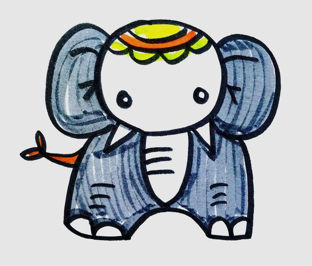 可爱的大象的简笔画画法图片教程