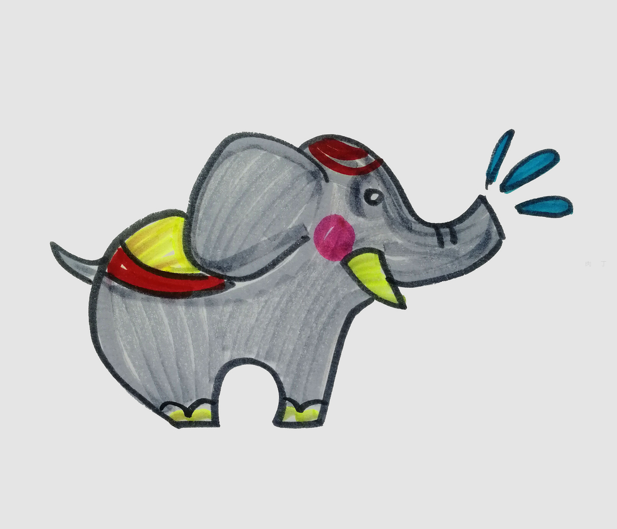开心的大象简笔画 儿童动物简笔画学习图片 肉丁儿童网