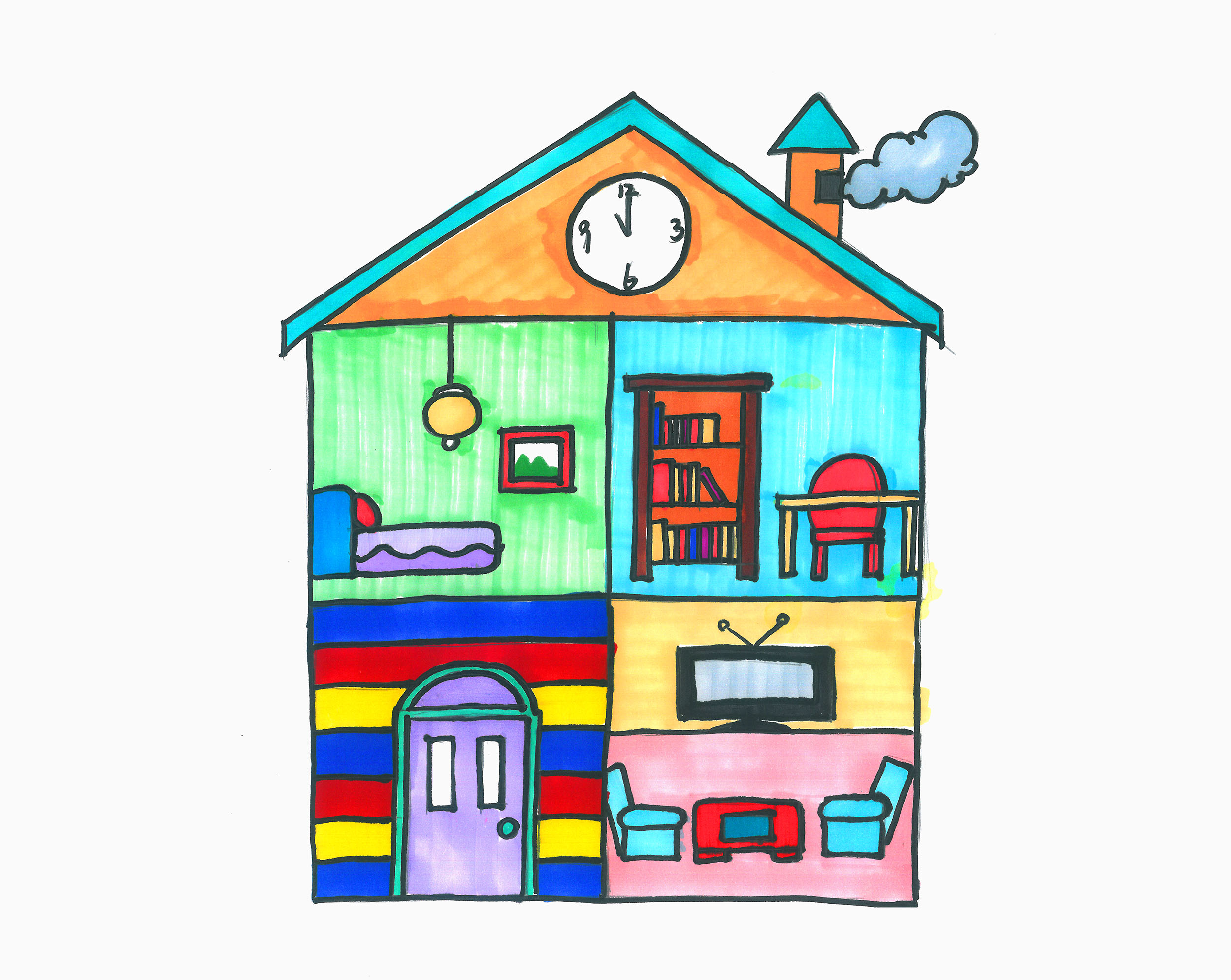 带烟囱小房子简笔画画法图片步骤