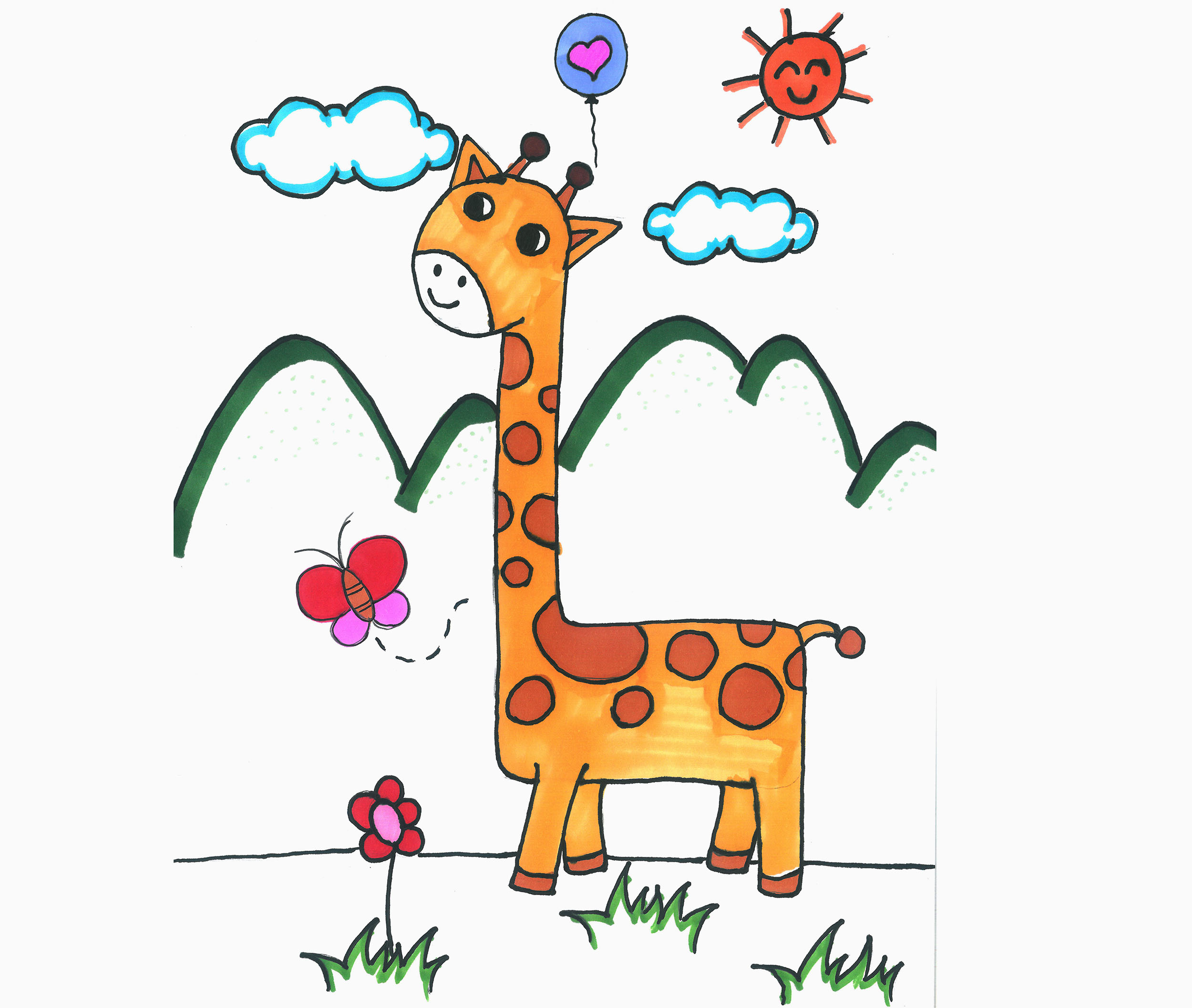 简单漂亮儿童动物图片 彩色长颈鹿画法图解教程 肉丁儿童网