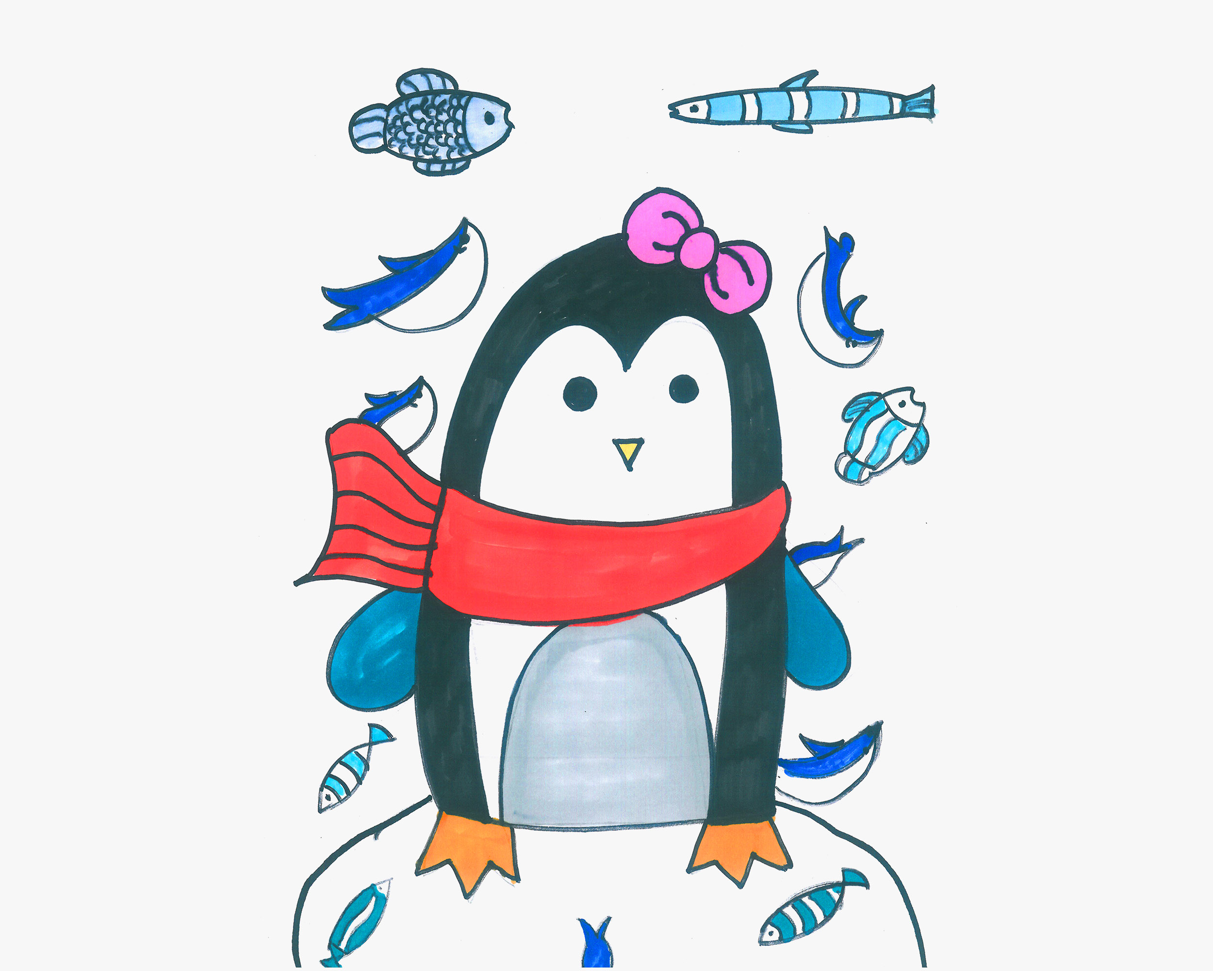 卡通小企鹅简笔画画法图片可打印线稿