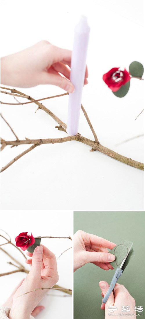 浪漫的手工剪纸玫瑰花烛台制作方法 