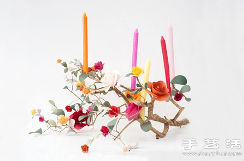 浪漫的手工剪纸玫瑰花烛台制作方法 