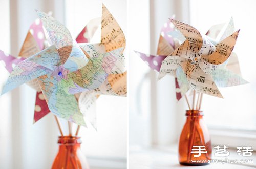 淘汰的地图/杂志手工制作风车 