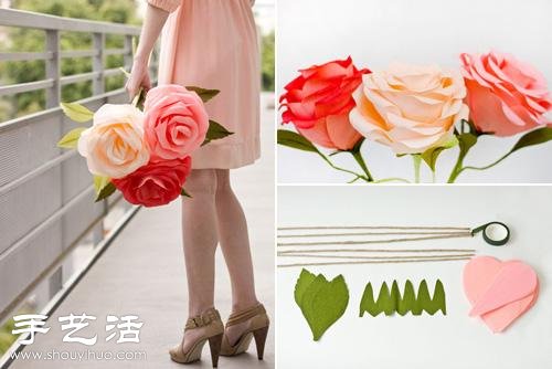 绉纱纸+纸艺 手工制作富贵吉祥玫瑰花 