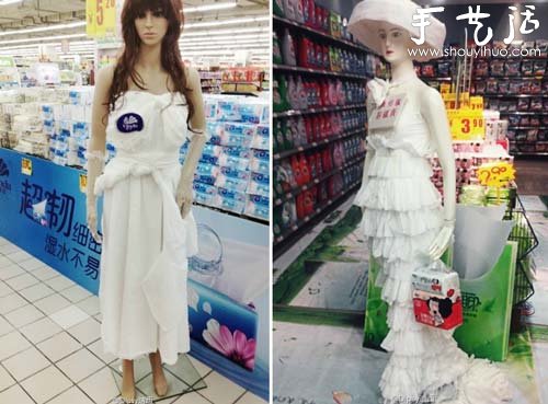 纸巾制作的婚纱礼服 