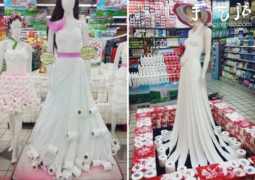 纸巾制作的婚纱礼服 