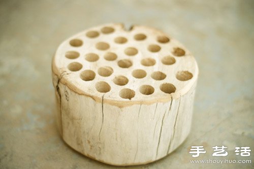 废弃木头变废为宝 手工制作田园风笔筒 