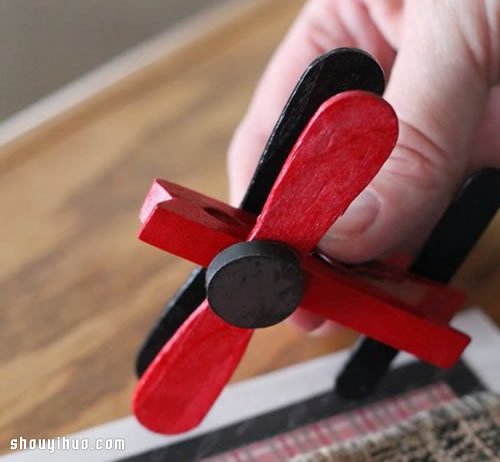 雪糕棍+木夹子 简单手工制作飞机模型玩具 