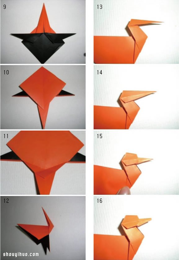 鸭子的折法图解 手工折纸立体鸭子教程 