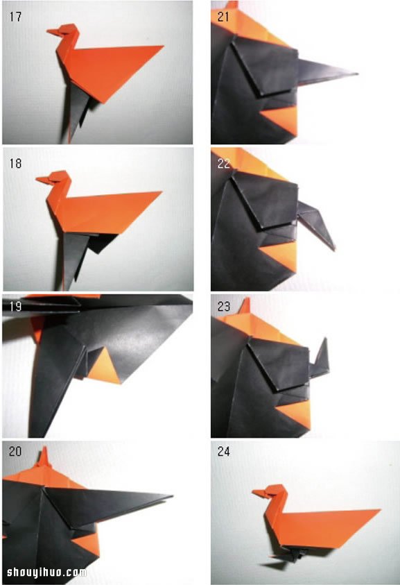 鸭子的折法图解 手工折纸立体鸭子教程 
