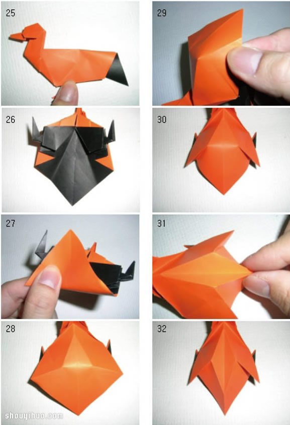 鸭子的折法图解 手工折纸立体鸭子教程 