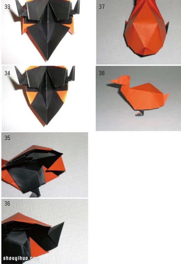 鸭子的折法图解 手工折纸立体鸭子教程 