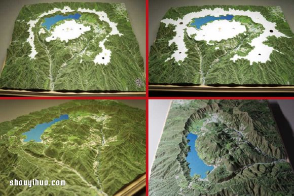 依照等高线层层堆叠 手工富士山纸模型 