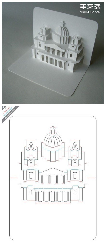 8个能折出建筑物的立体贺卡图纸模板制作图解 
