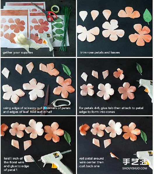 如何制作玫瑰花手捧花 剪纸玫瑰手捧花图解 