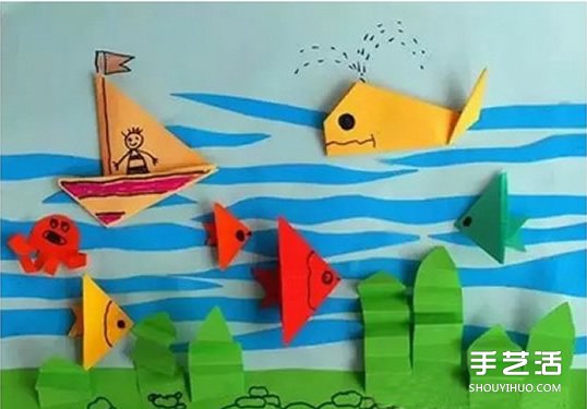 幼儿折纸海底世界的方法 海底世界的折法图解 