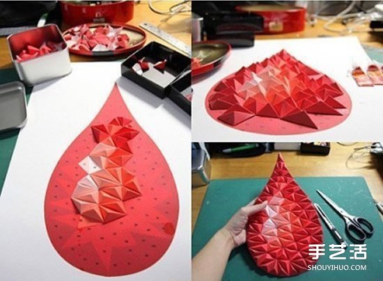 剪纸制作水滴图案立体装饰画的方法步骤图解 