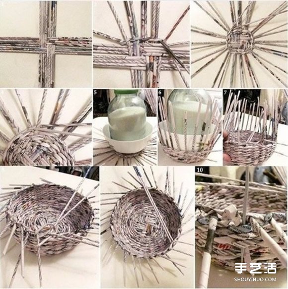 旧报纸编收纳篮子的方法 手工编织报纸置物篮 