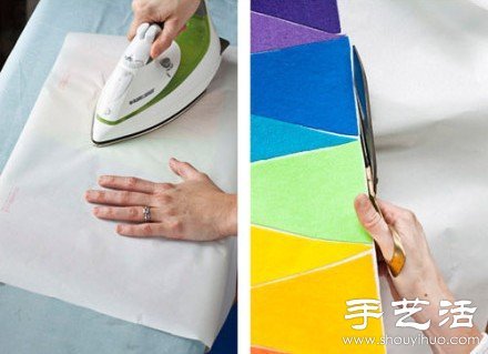 利用拼布工艺手工DIY彩虹桌布 