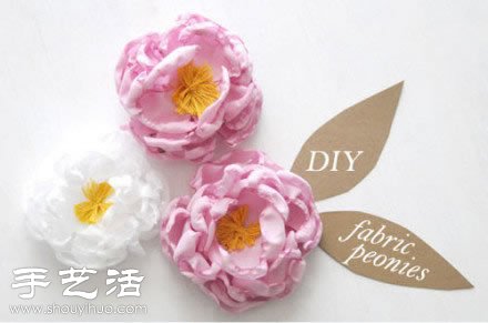 雪纺布+毛线 手工制作布艺牡丹花 