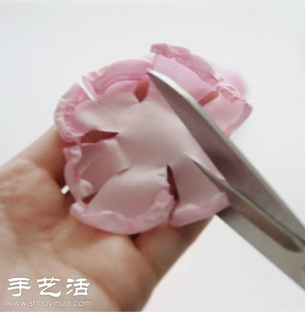 雪纺布+毛线 手工制作布艺牡丹花 
