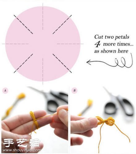 雪纺布+毛线 手工制作布艺牡丹花 