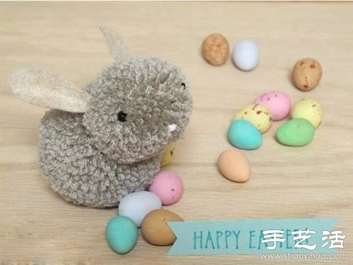 毛线+毛毡布 DIY手工制作兔子玩偶 