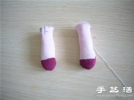 袜子+棉花+纽扣 手工制作兔子娃娃玩偶 