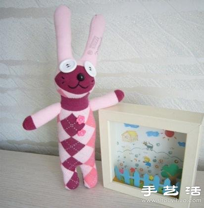 袜子+棉花+纽扣 手工制作兔子娃娃玩偶 