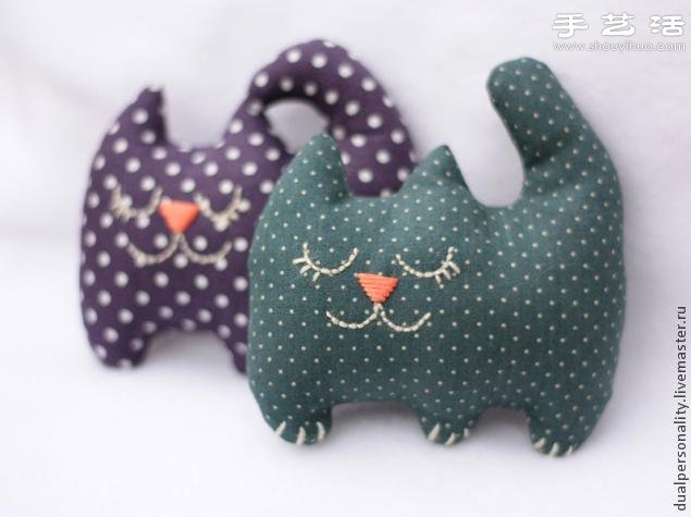 手工布艺猫咪靠枕/抱枕/玩偶/挂件制作图解 