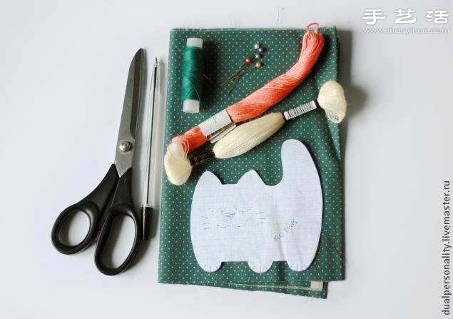 手工布艺猫咪靠枕/抱枕/玩偶/挂件制作图解 