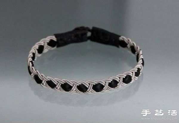 皮革+金属链/串珠链 手工制作古典编织手链 