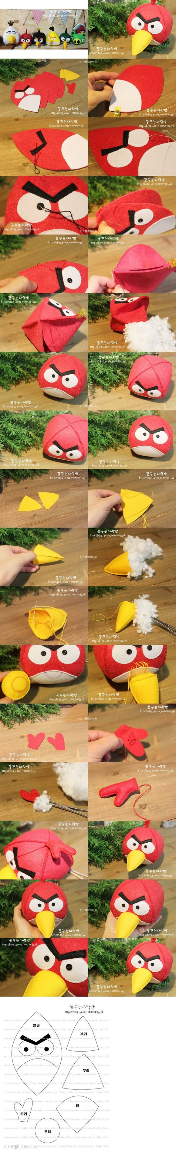 愤怒的小鸟布艺玩偶手工制作图解教程 