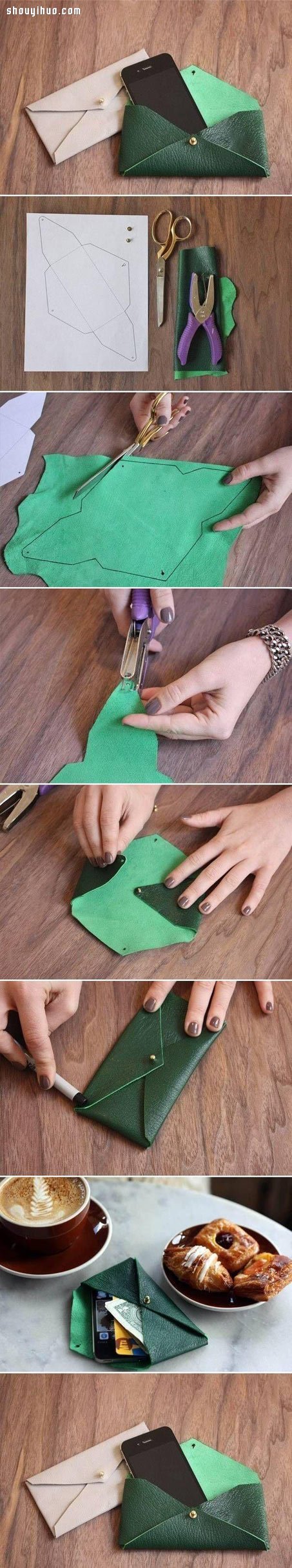 简约时尚皮革手机包手工DIY制作图解教程 