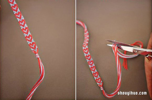 简约清新的爱心图案手绳的编法DIY图解教程 