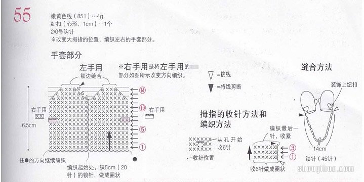 迷你款针织宝宝手套、围巾、披肩针法图解 